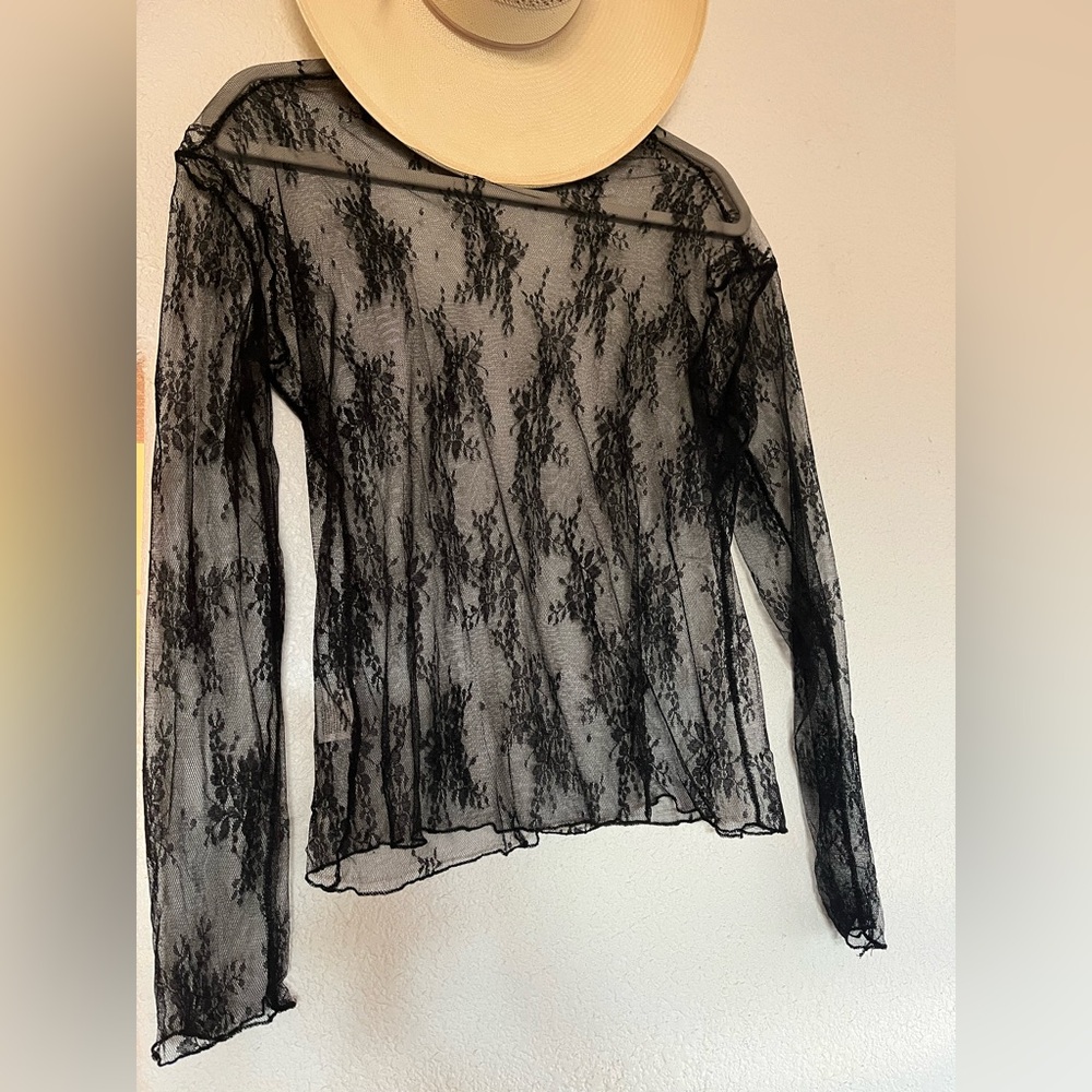 Sheer Lace Mockneck Long Sleeve